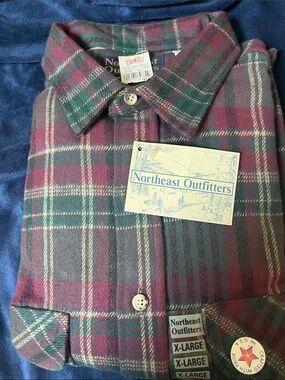 Northeast Outfitters Men's Burgundy Green Plaid Button-Down Shirt - X-Large